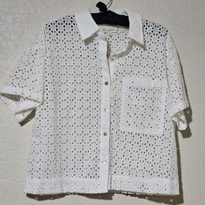 Marled Eyelet White Top
